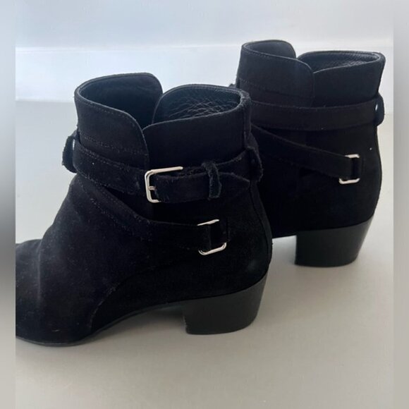 Saint Laurent Black Suede Buckle Strap Ankle Boot - Picture 11 of 14